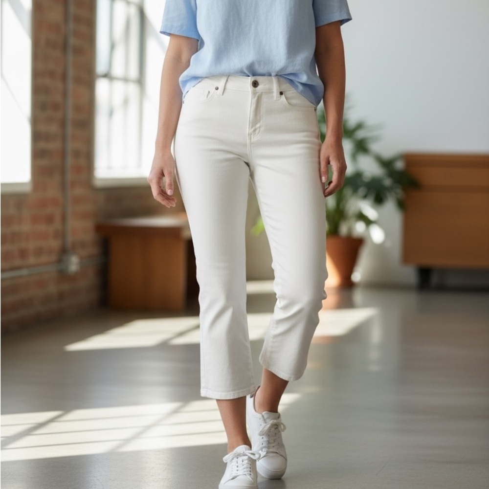 Lauren Ralph Lauren Women's Classic Midcalf White Denim Jeans 5-Pocket Size 2